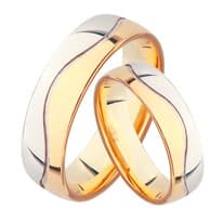 Парные обручальные кольца в форме волны из красного и белого золота 585 пробы 6мм. 